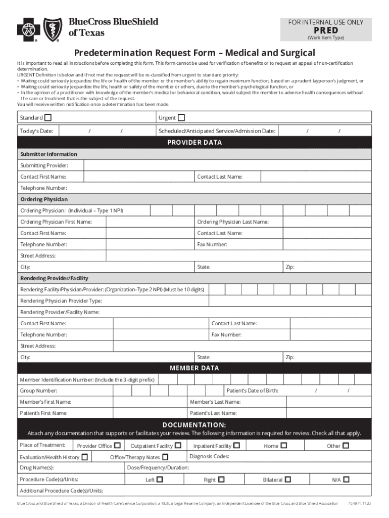 Bcbs Predetermination 20202024 Form Fill Out and Sign Printable PDF