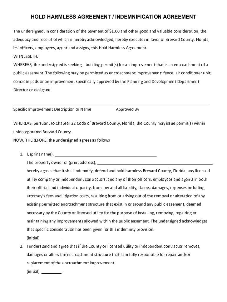 County Hold Harmless Agreement  Form