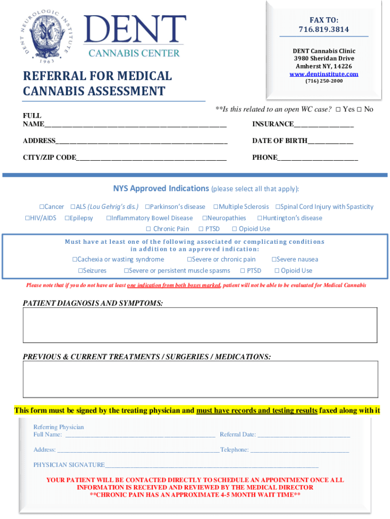 Cannabis Clinic Referral Form DENT Neurologic Institute