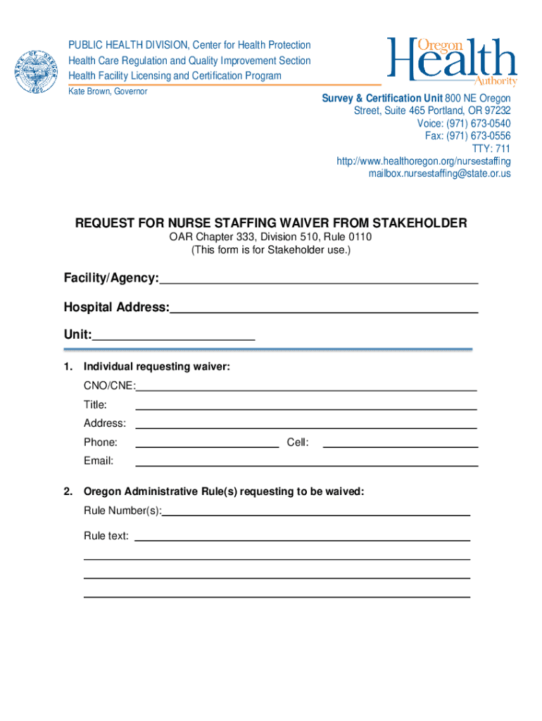 Nurse Staffing Waiver Request Form State of Oregon