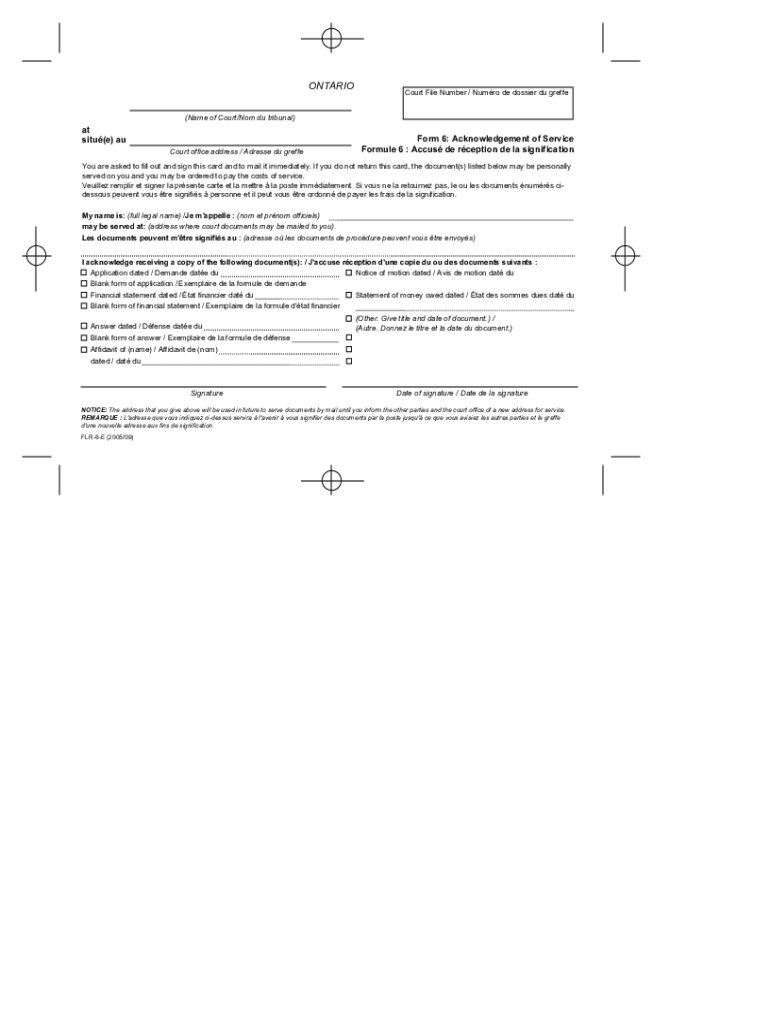 Form 6 Acknowledgement of Service