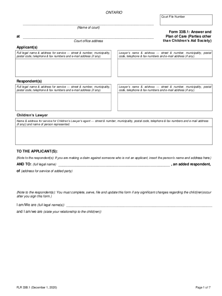 Form 33B 1 Answer and at Plan of Care Parties Other Court