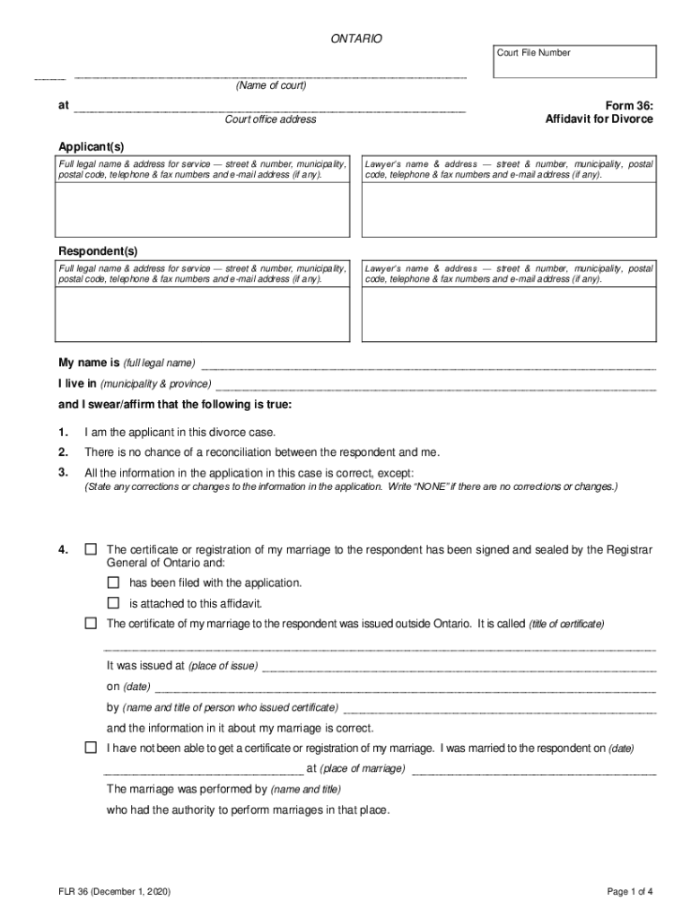 Form 36 Affidavit for Divorce Fill Online, Printable