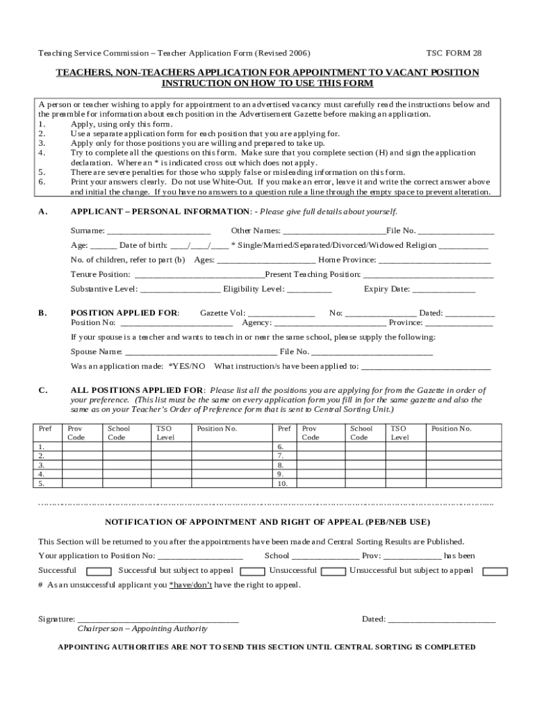 Teacher Service Commission  Form