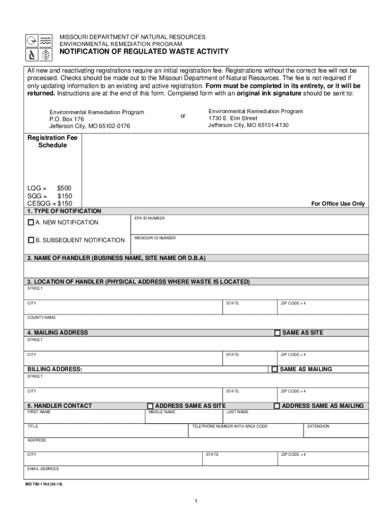  Notification of Regulated Waste Activity Form MO 780 1164 2019-2024
