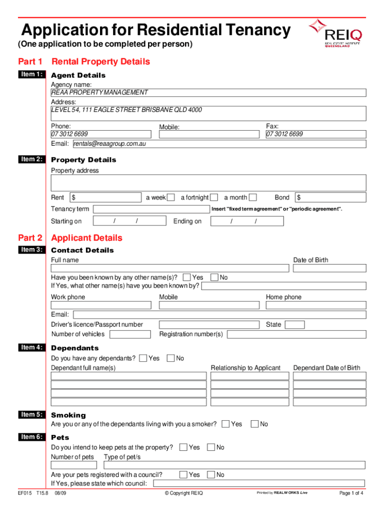 Application for Residential Tenancy Vision Property  Form
