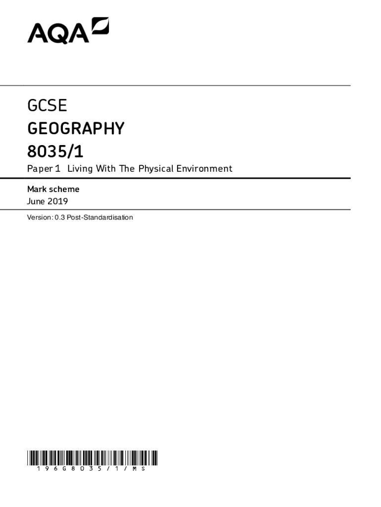 Aqa Geography Paper 1 Mark Scheme  Form