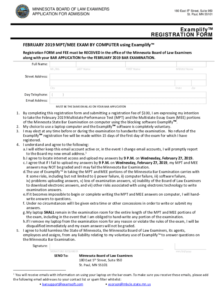 MINNESOTA BOARD of LAW EXAMINERS APPLICATION for a  Form