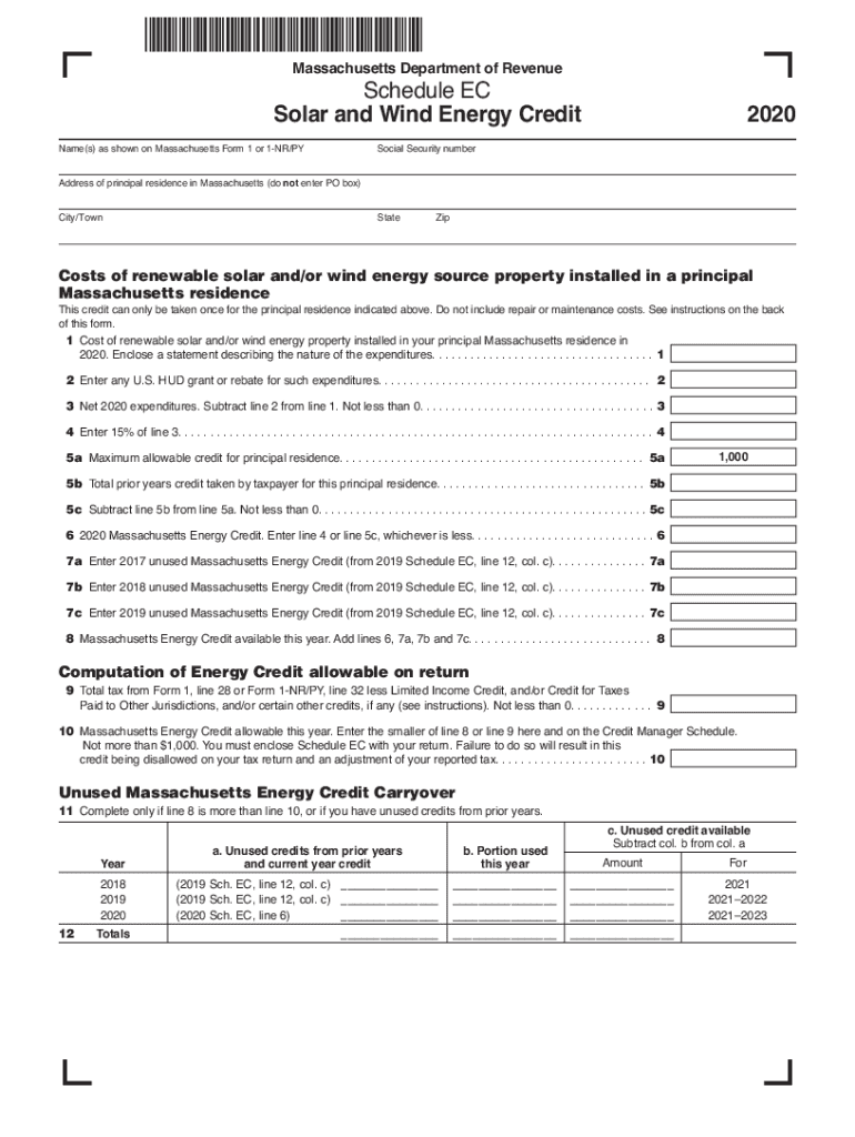  Massachusetts Department of Revenue Schedule EC Solar and 2020