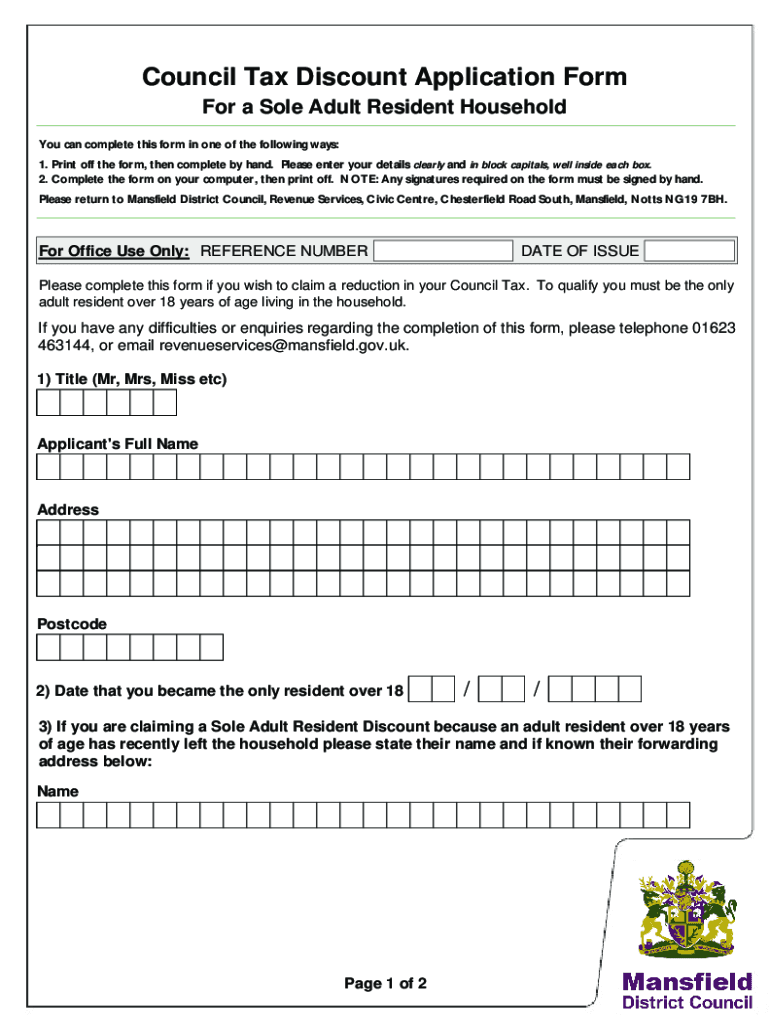 Council Tax Discount Application  Form