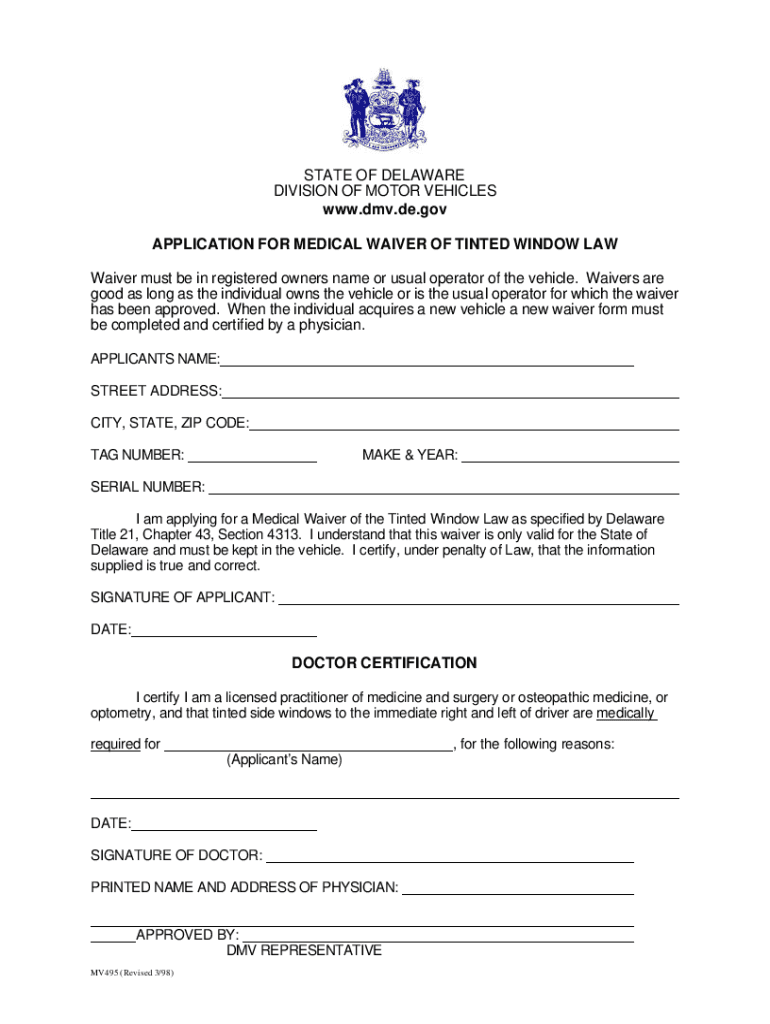 Delaware Tint Waiver PDF  Form
