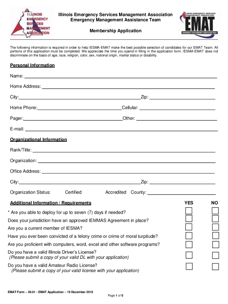 Illinois Emergency Services Management Association Emergency  Form