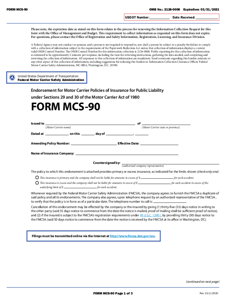 FMCSA Form MCS 90