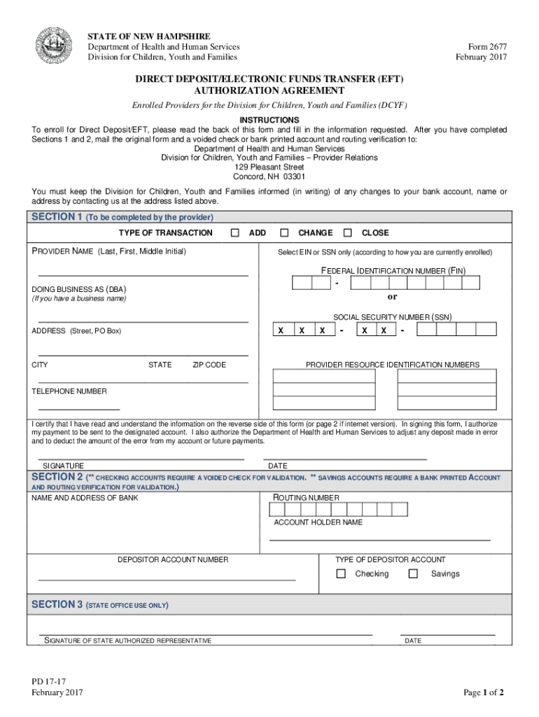  DIRECT DEPOSITELECTRONIC FUNDS TRANSFER EFT AUTHORIZATION 2017-2024