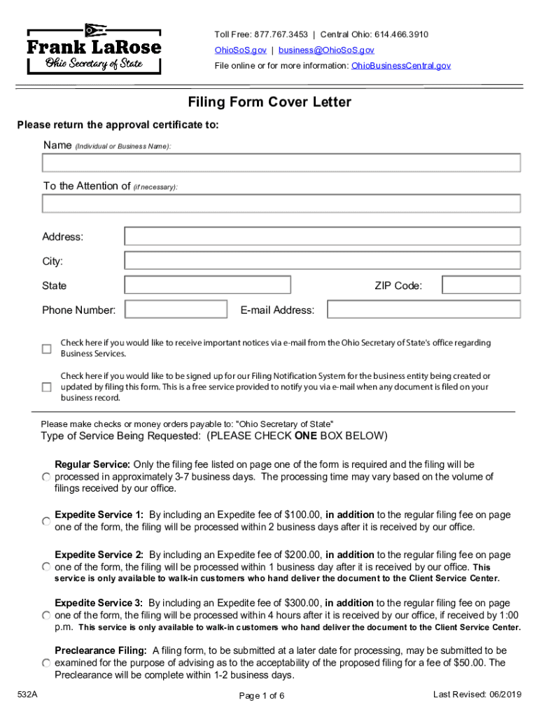 Ohio Secretary of State Initial Articles of Incorporation  Form