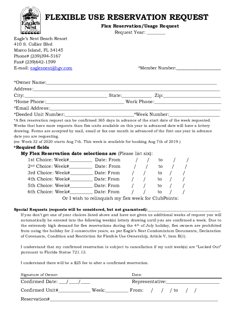 FLEXIBLE USE RESERVATION REQUEST Floridagrandvacations Com  Form