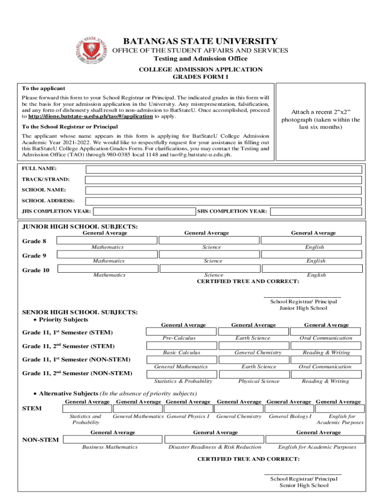 Bsu Testing and Admission Office  Form