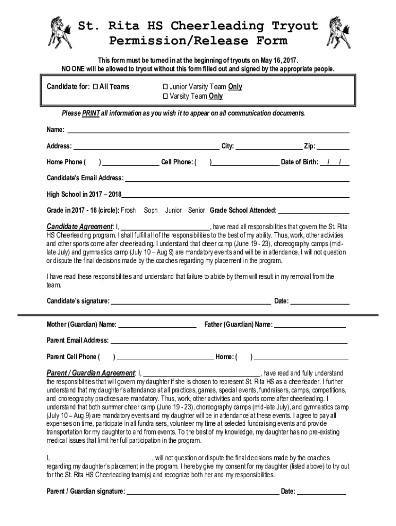 SHARK Cheerleading TRYOUT APPLICATION &amp;amp; INFORMATION PACKET
