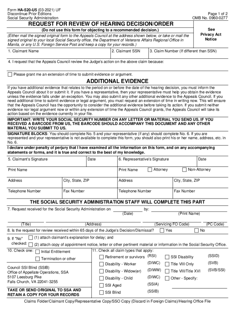 Fill Fillable Form HA 520 U5 REQUEST for REVIEW of