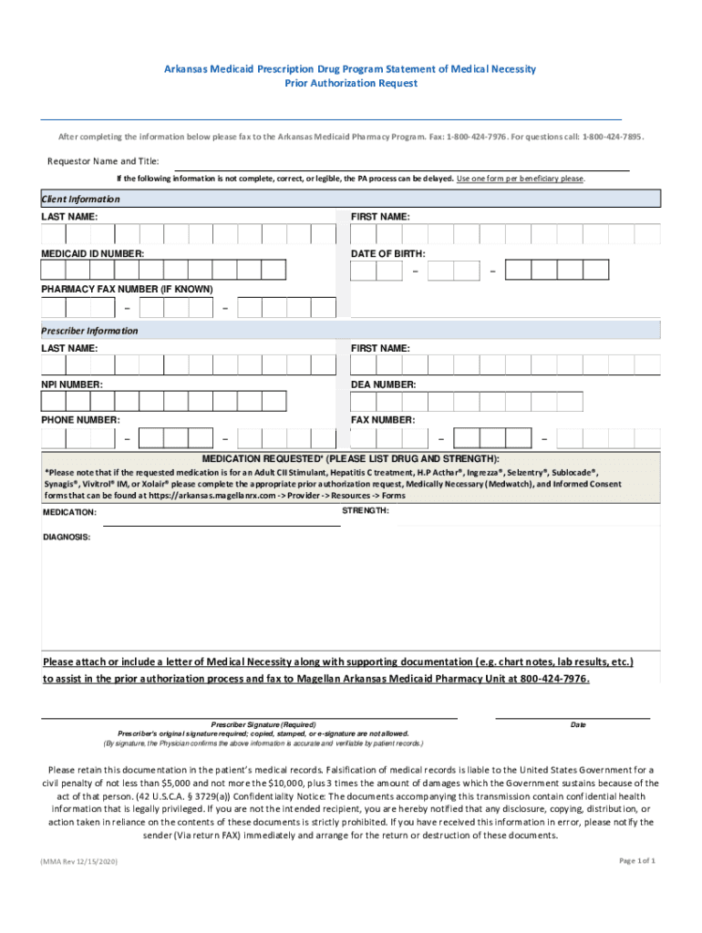  Arkansas Medicaid Prior Rx Authorization Form PDF 2020-2023