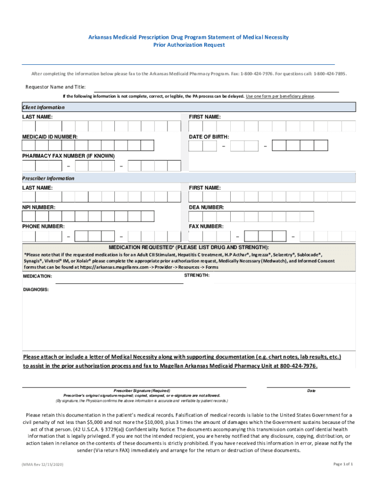  Arkansas Medicaid Prior Rx Authorization Form PDF 2020-2024