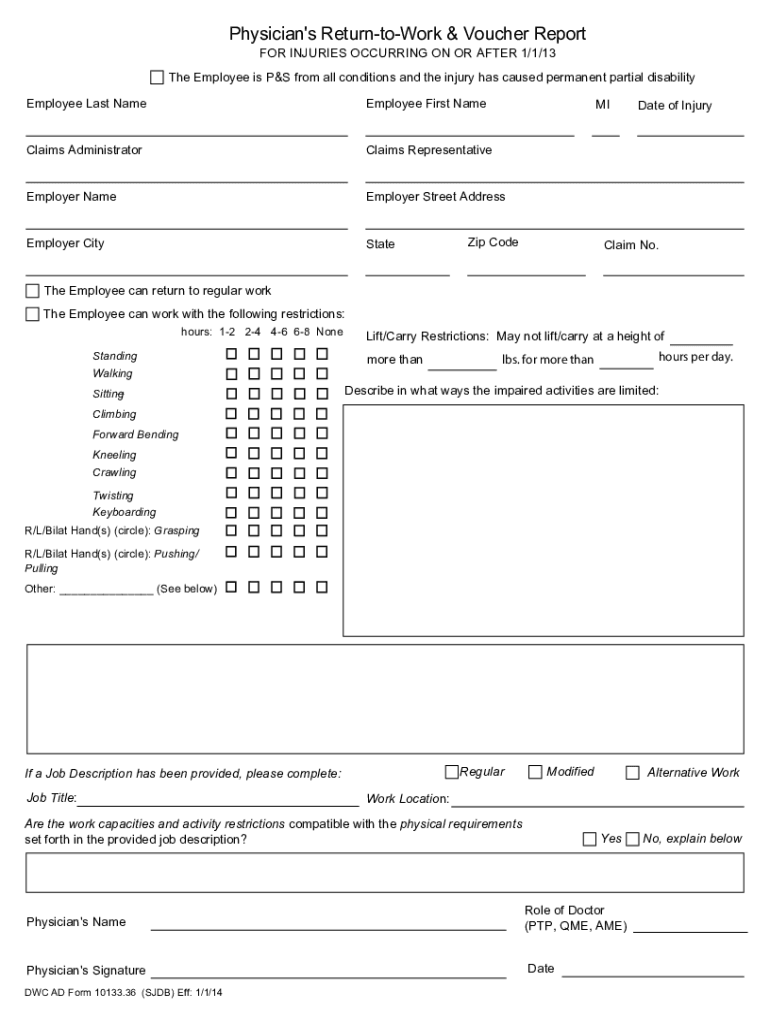 Return Work Voucher Report  Form