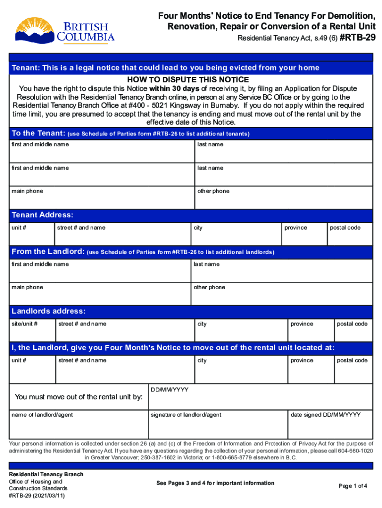 Get and Sign End of Tenancy Notice Template Bc 2021-2022 Form