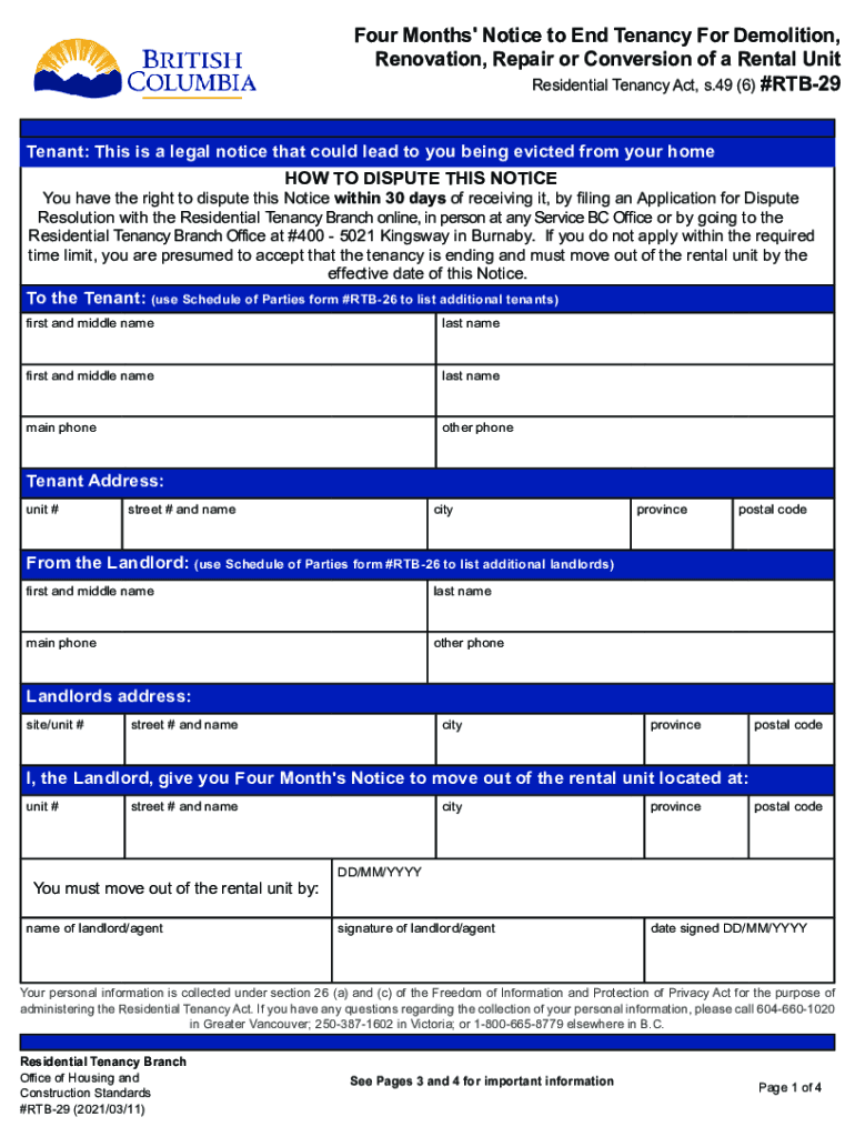  End of Tenancy Notice Template Bc 2021-2024