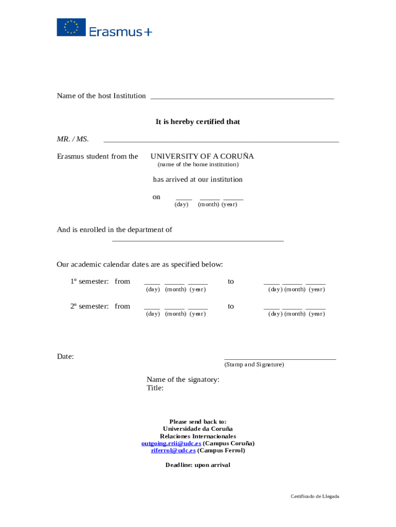 Certificate of Attendance Erasmus  Form