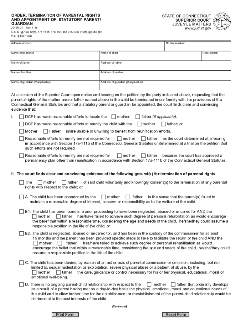  ORDER, TERMINATION of PARENTALRIGHTS and APPOINTMENT OFSTATUTORY PARENTGUARDIAN 2018-2024