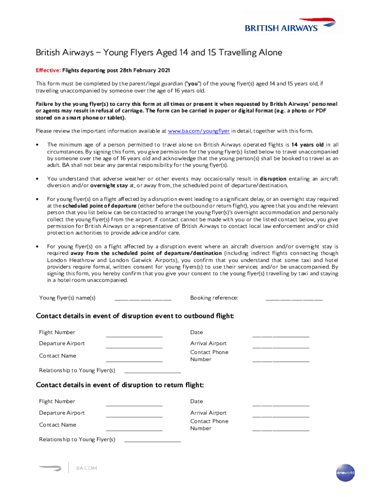  Young Person Travelling Alone Consent Form Effective 01 March 2021-2024