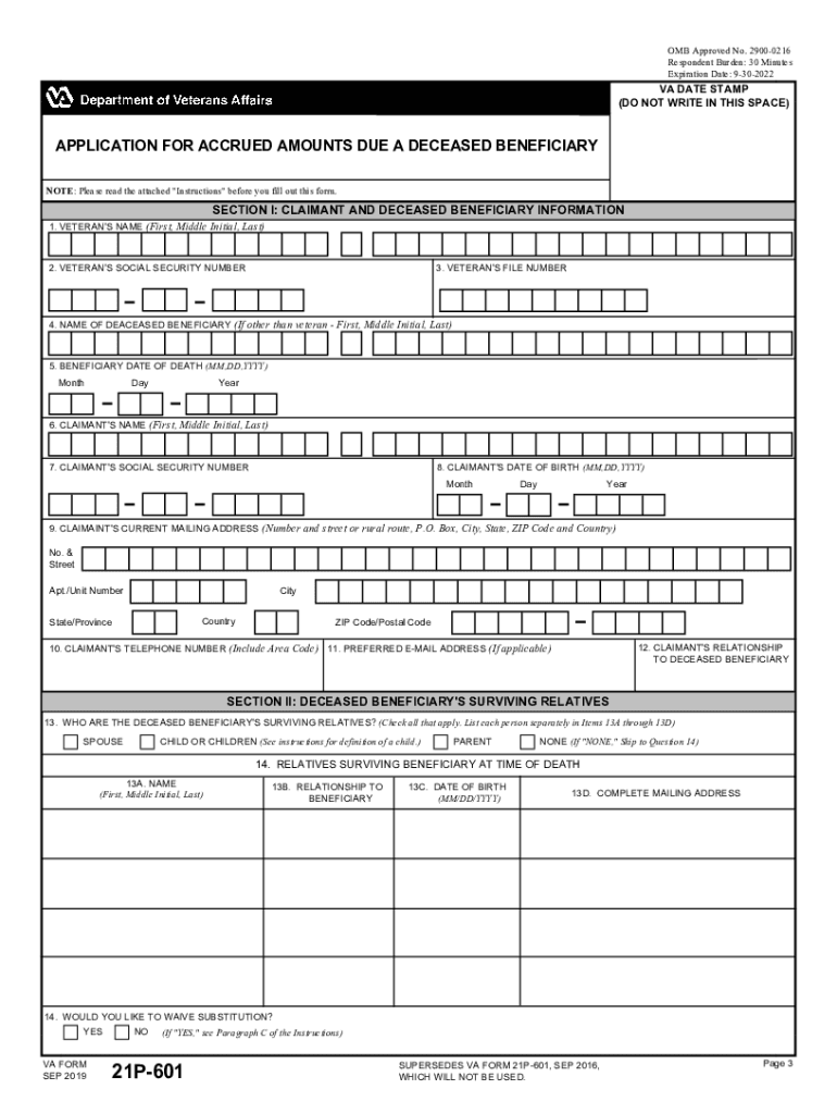  Fillable VA Form 21 601 Printable PDF Sample 2019