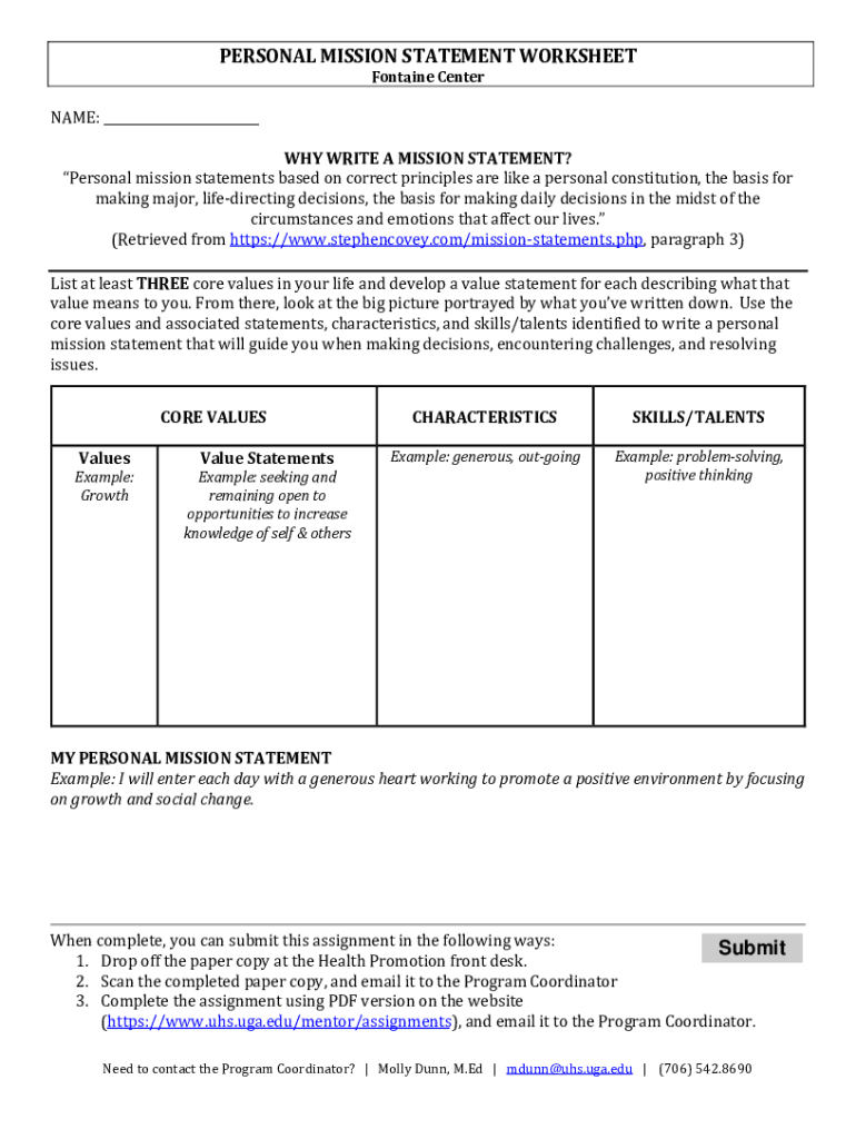  the Five Step Plan for Creating Personal Mission Statements 2019-2024