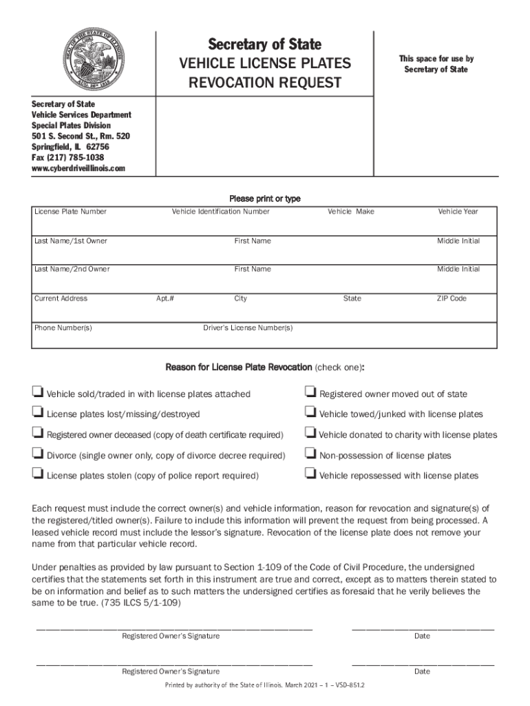  Secretary of State VEHICLE TITLE REVOCATION REQUEST 2021-2024