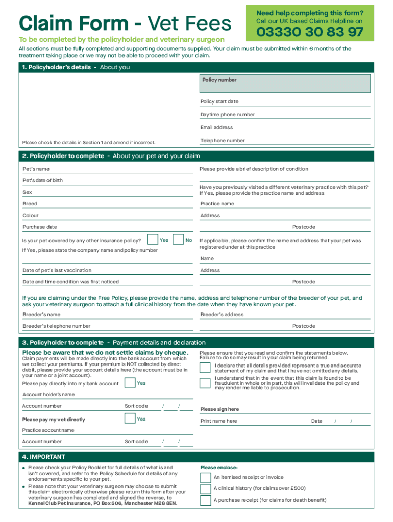 Veterinary Fee Claim Form SUBMIT a CLAIM