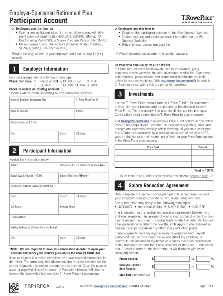 Fillable Online EmployerSponsored Retirement Plan Fax  Form