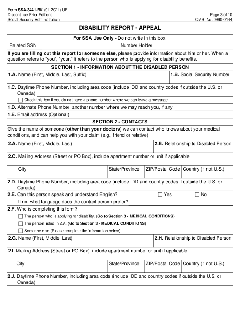 DISABILITY REPORT APPEAL Social Security  Form