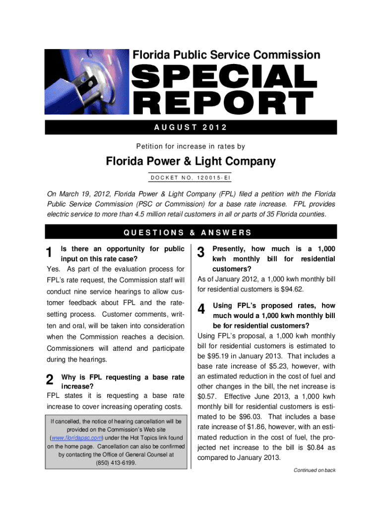 Florida Public Service Commission Fact Sheet Docket No  Form