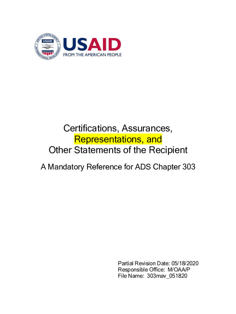 ADS Reference 303mav Certifications, Assurances, Representations, and Other Statements of the Recipient  Form