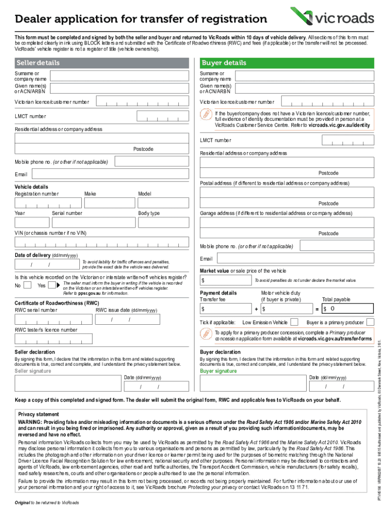  Dealer Application for Transfer of Registration 2020-2024