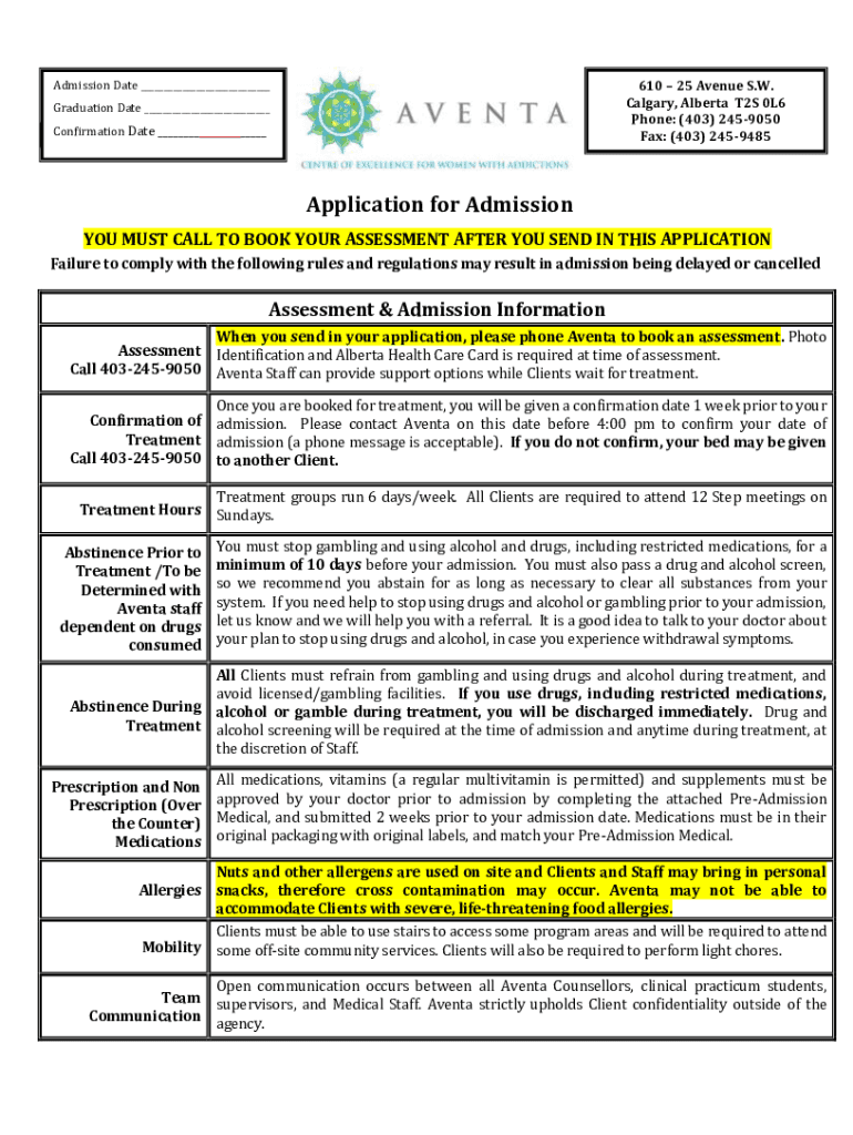 Aventa Application  Form