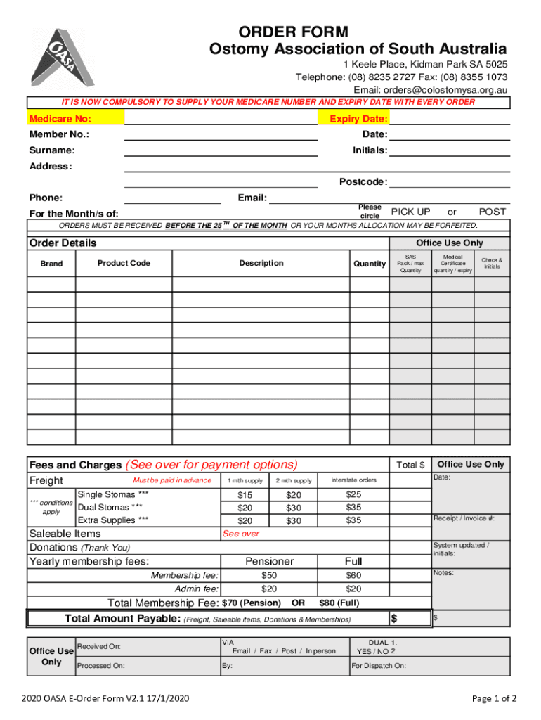 Ostomy Association of South Australia  Form