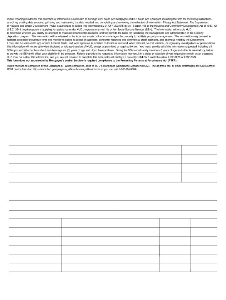 Request for U S Department of Housing Occupied Conveyance  Form