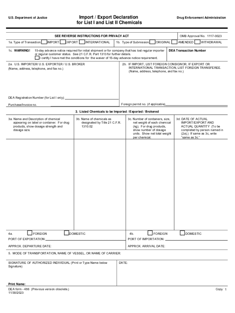 PDF DEA Form 486 Department of Justice