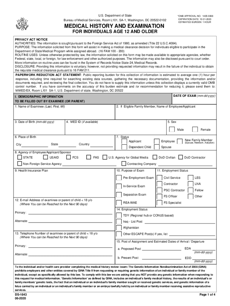Medical Clearances United States Department of State  Form