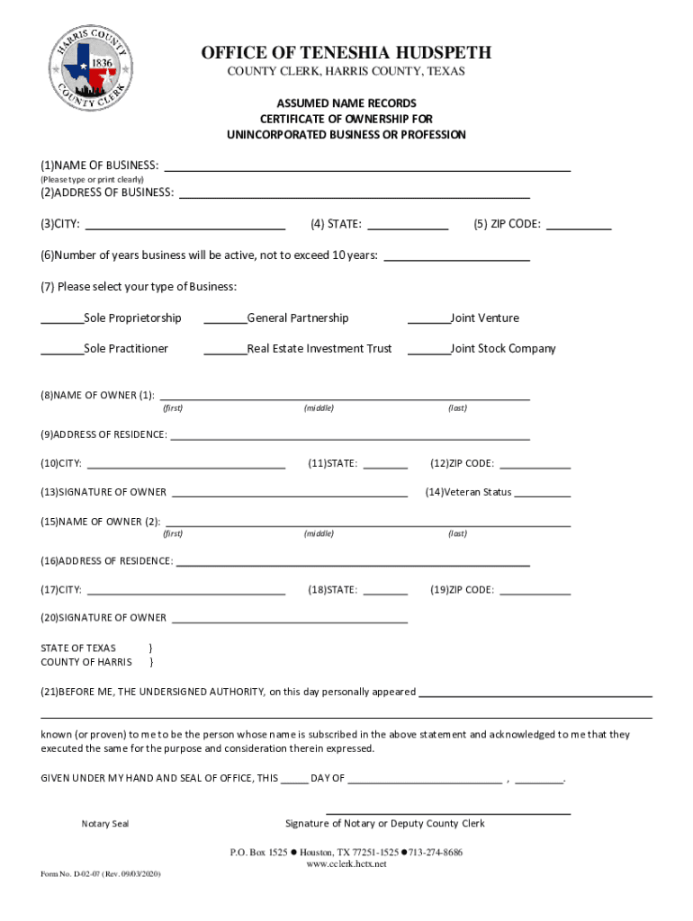 Harris County Dba Fill Out And Sign Printable PDF Template SignNow