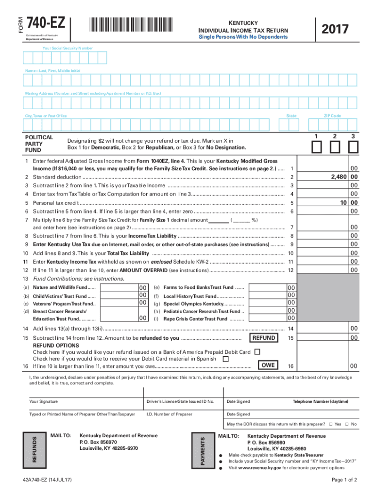Kentucky Form 740 EZ Kentucky Simple Individual Income