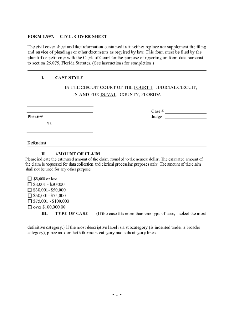 PDF FL FORM 1 997 CIVIL COVER SHEET Duval County Clerk of Courts