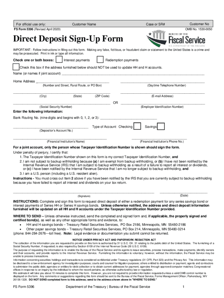 Fillable Online FS Form 5396 Revised April Fax