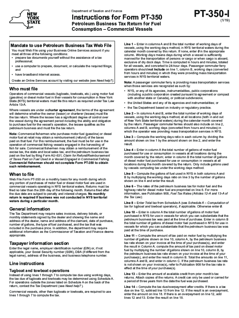  Form PT 350 Petroleum Business Tax Return for Fuel 2019